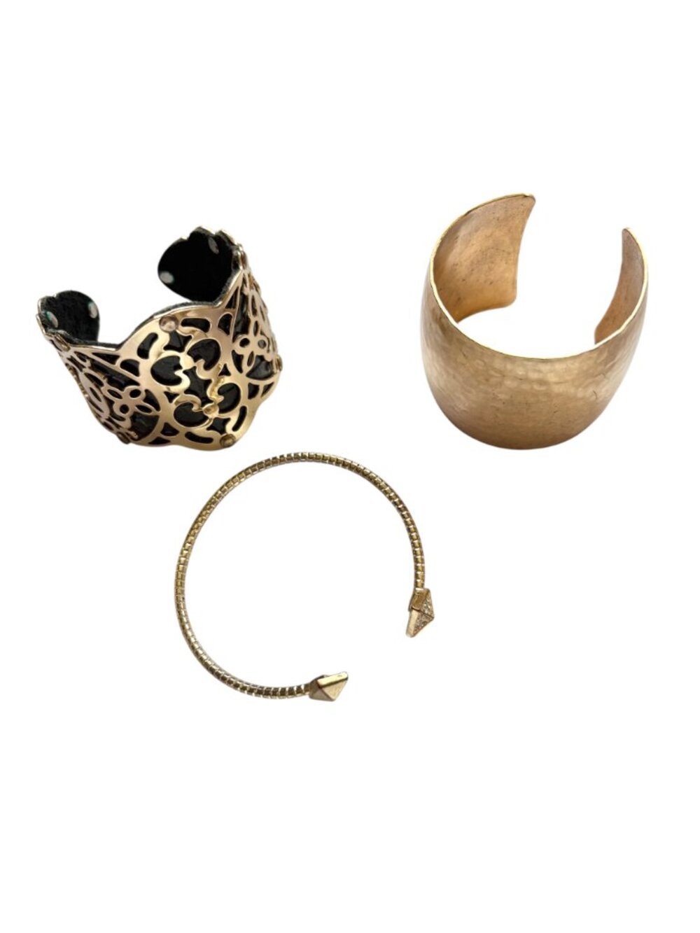3 PCS Fashion Bracelet Set, Statement Cuffs & Bangle, Black, Gold / Lightly Worn